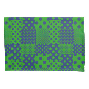 Blue Green Polka Dots Patchwork  Pillowcase