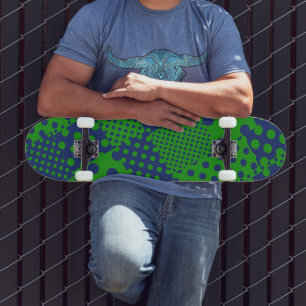 Blue Green Polka Dots Patchwork  Skateboard