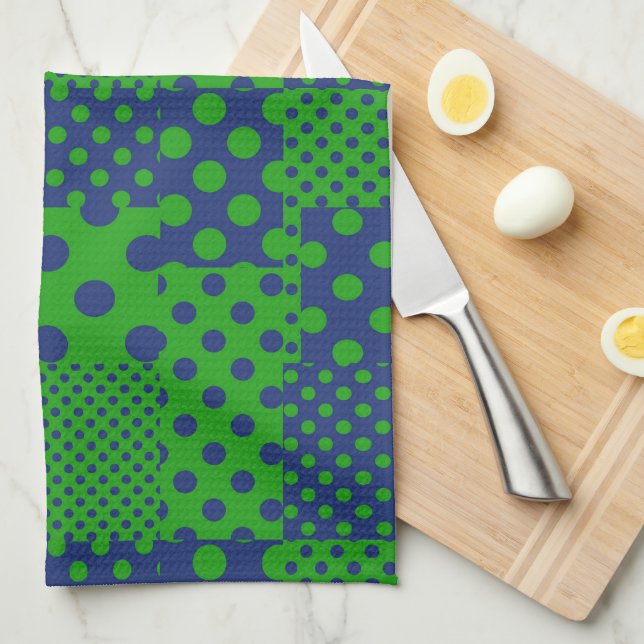 Blue Green Polka Dots Patchwork  Tea Towel (Quarter Fold)