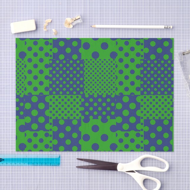 Blue Green Polka Dots Patchwork  Tissue Paper (Craft)
