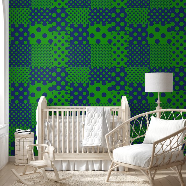 Blue Green Polka Dots Patchwork  Wallpaper (Kids)