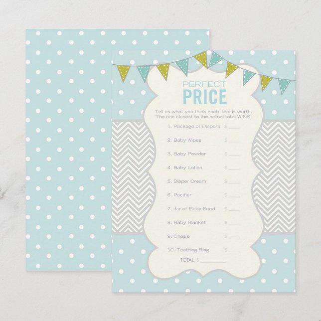 Blue Green Polka Dots Price is Right Shower Game Invitation Postcard (Front/Back)