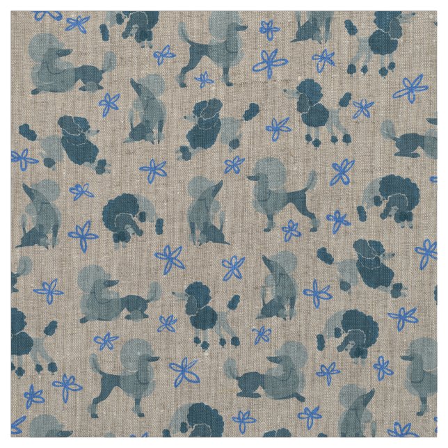 Blue-Green Poodle Pattern on a plain background Fabric (Swatch)