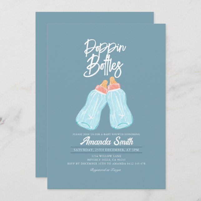 Blue Green Poppin Bottles Baby Shower Invitation (Front/Back)