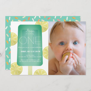Blue Green Popsicle Boy Photo 1st Birthday Invitation