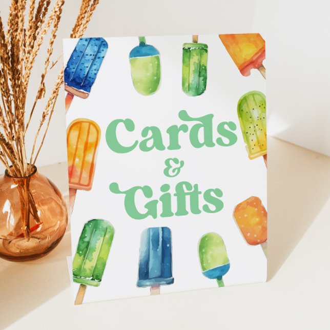 Blue Green Popsicle Party Cards & Gifts Table Sign (Creator Uploaded)