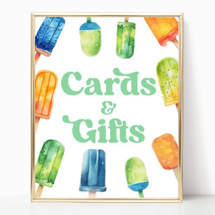 Blue Green Popsicle Party Cards & Gifts Table Sign