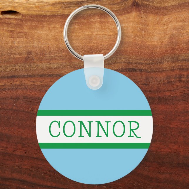 Blue Green Preppy Personalised Backpack Tag Key Ring (Front)