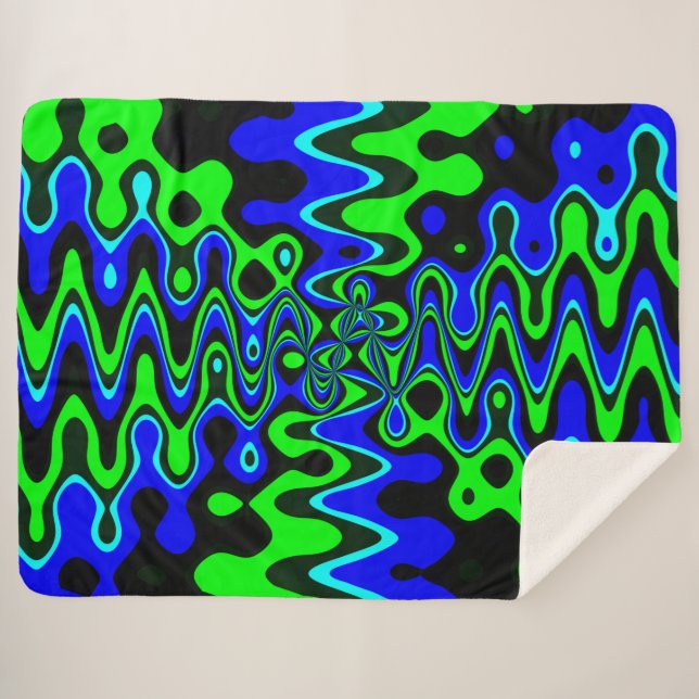 Blue & Green Psychedelic Art Sherpa Fleece Blanket (Front (Horizontal))