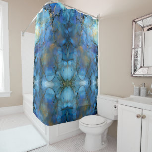 Blue Green Purple Abstract Ink  Shower Curtain