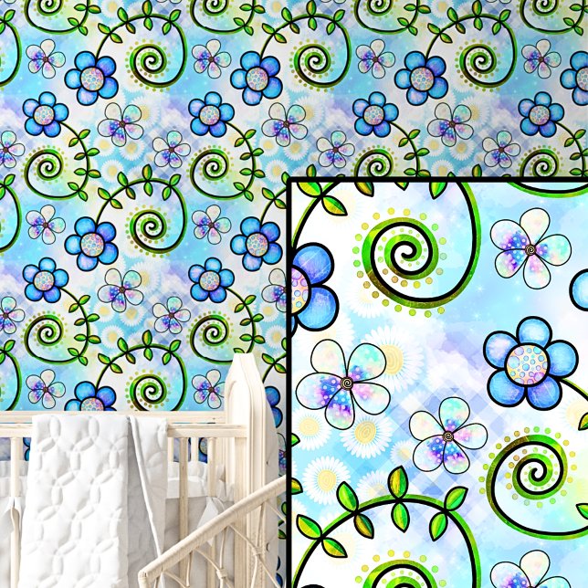 Blue Green Purple & Aqua Abstract Floral Flowers Wallpaper (Creator Uploaded)
