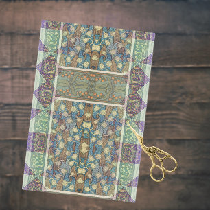 Blue Green Purple Arts Nouveau Floral Ephemera Tissue Paper