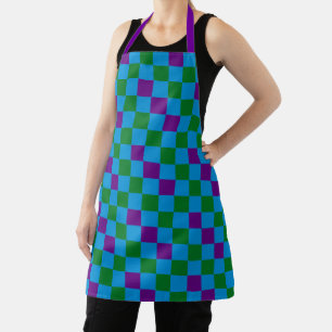 Blue Green Purple Chequered Pattern Design  Apron
