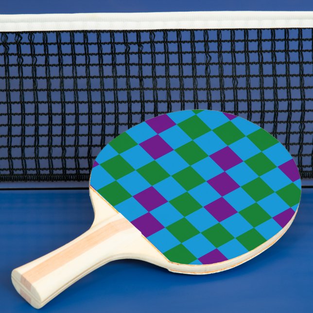 Blue Green Purple Chequered Pattern Design  Ping Pong Paddle (Insitu)