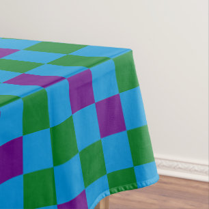 Blue Green Purple Chequered Pattern Design  Tablecloth