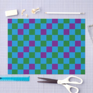 Blue Green Purple Chequered Pattern Design Tissue Paper