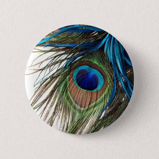 Blue Green Purple Exotic Peacock Feather 6 Cm Round Badge (Front)