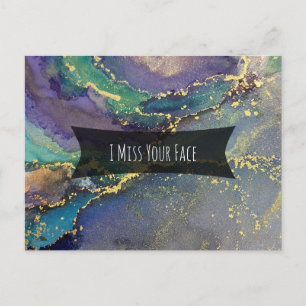 Blue Green Purple & Gold Abstract I Miss Your Face Postcard