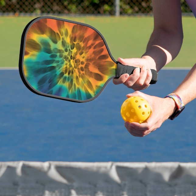 Blue Green Purple Orange Yellow White Tie Dye Art Pickleball Paddle (Insitu)