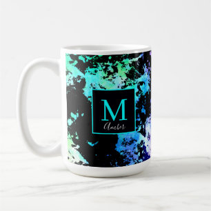 Blue Green Purple Paint Splash Abstract Monogram Coffee Mug
