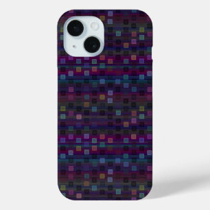 Blue, green, purple, pink squares with stripes iPhone 15 case