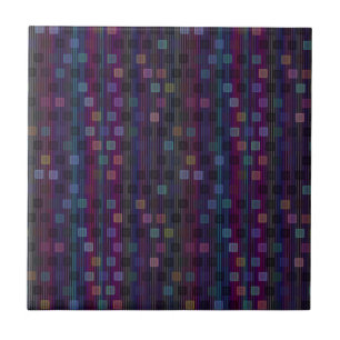 Blue, green, purple, pink squares with stripes ceramic tile