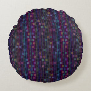 Blue, green, purple, pink squares with stripes round cushion