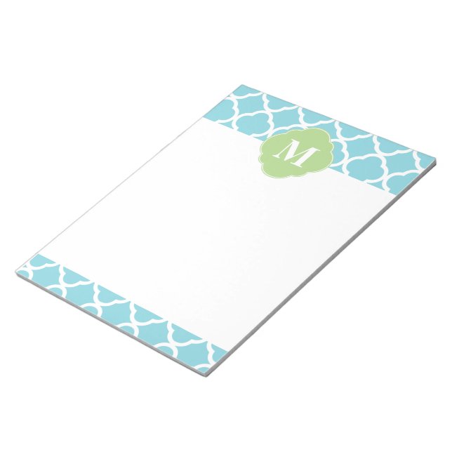 Blue Green Quatrefoil Monogram Notepad (Angled)