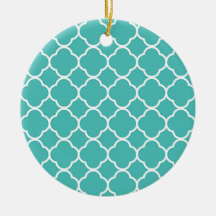 Blue-Green Quatrefoil Pattern Ceramic Ornament