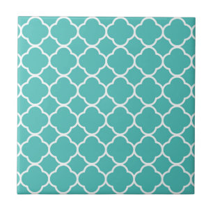 Blue-Green Quatrefoil Pattern Ceramic Tile