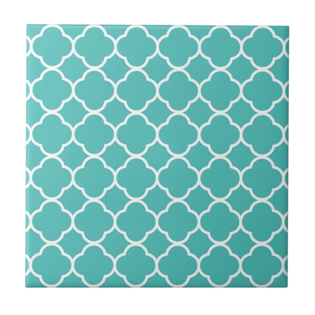 Blue-Green Quatrefoil Pattern Ceramic Tile (Front)