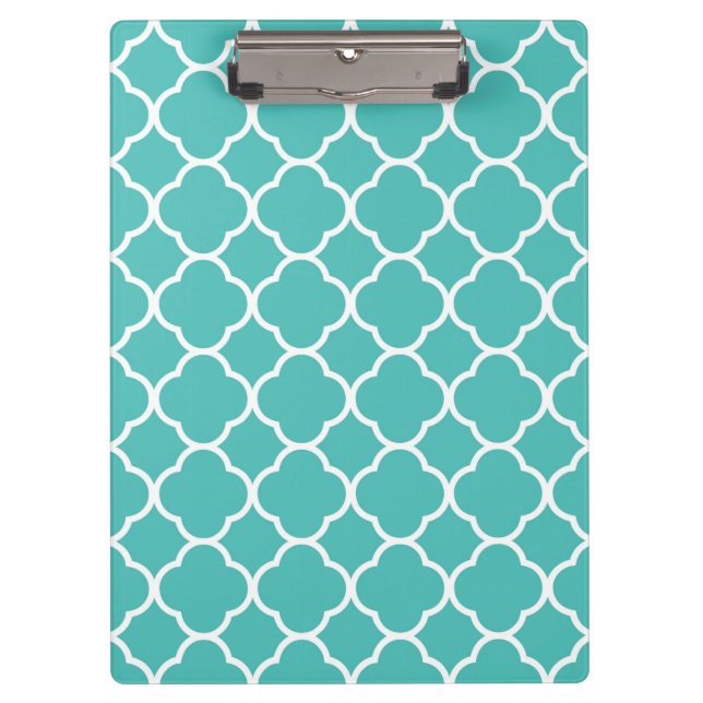 Blue-Green Quatrefoil Pattern Clipboard (Front)