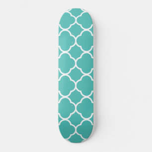 Blue-Green Quatrefoil Pattern Skateboard