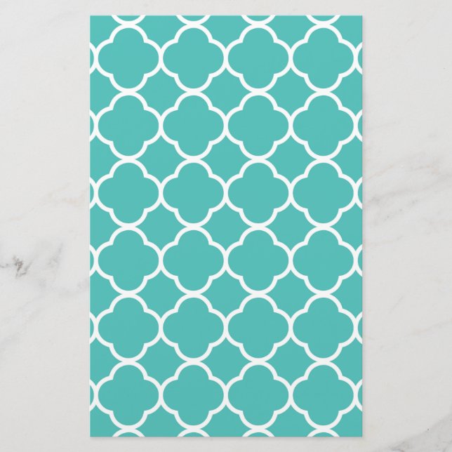 Blue-Green Quatrefoil Pattern Stationery (Front)
