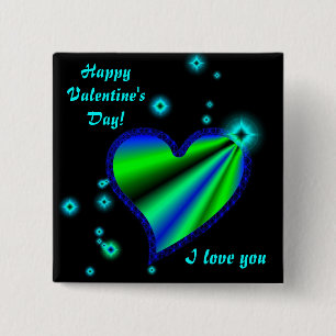 Blue Green Rainbow Heart with Stars 15 Cm Square Badge