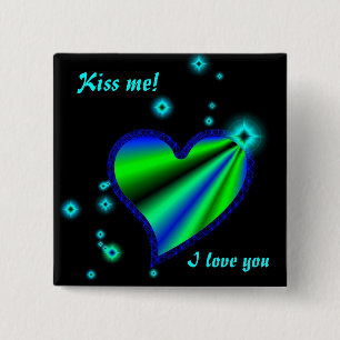 Blue Green Rainbow Heart with Stars 15 Cm Square Badge