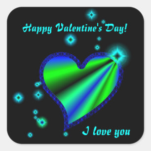 Blue Green Rainbow Heart with Stars Square Sticker