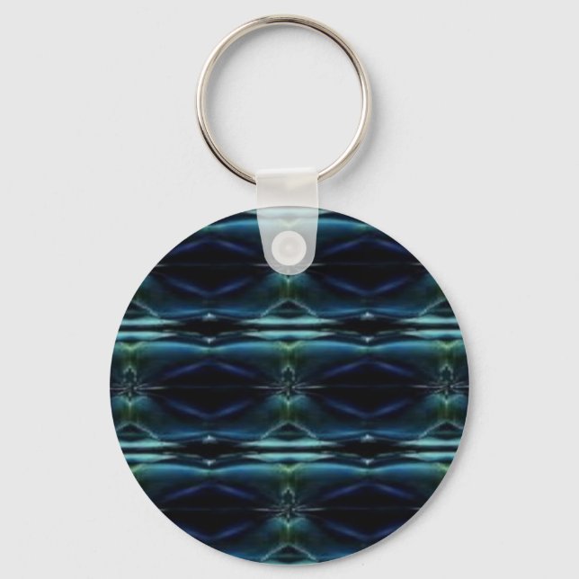 Blue Green Rainbow Stars , Artdeco Pattern Key Ring (Front)