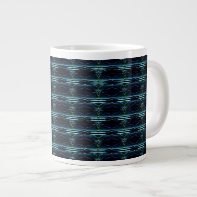 Blue Green Rainbow Stars , Artdeco Pattern Large Coffee Mug (Front Right)