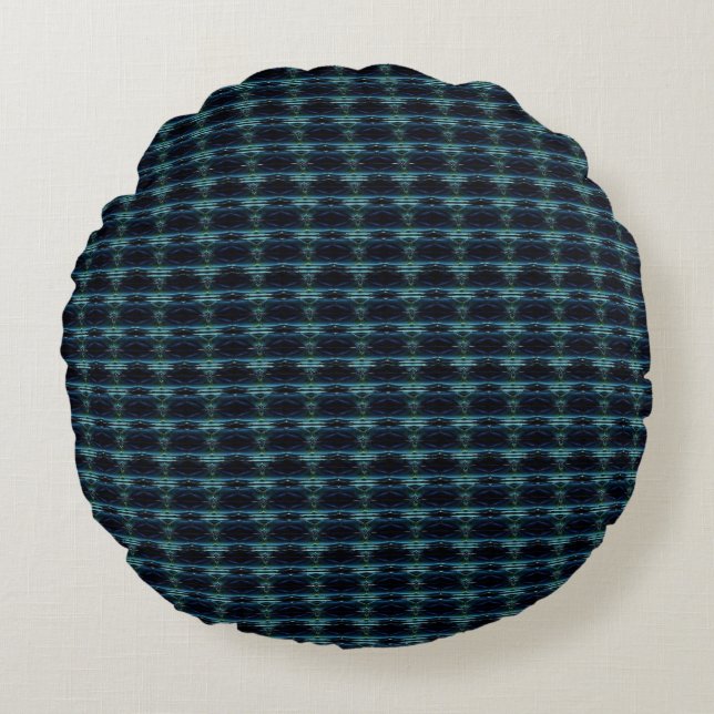 Blue Green Rainbow Stars , Artdeco Pattern Round Cushion (Front)