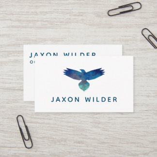 Blue Green Raven Bird Silhouette Cloud Minimal Business Card