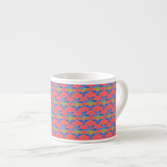Blue Green Red Art Nouveau Pattern Espresso Mug (Front Right)