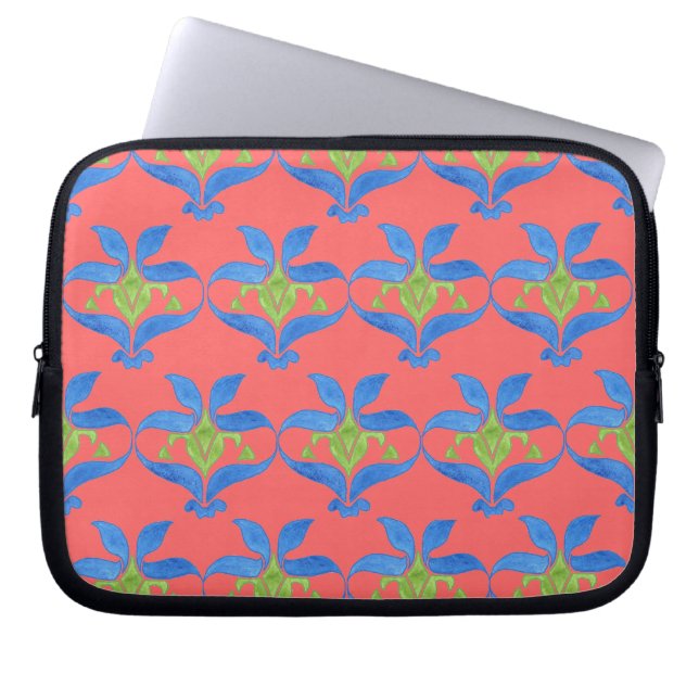 Blue, Green, Red Art Nouveau Pattern Laptop Sleeve (Front)