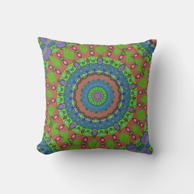 Blue Green Red Christmas Kaleidoscope Pattern Cushion (Front)