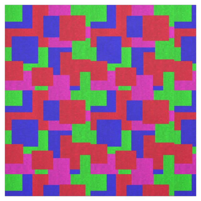 Blue Green Red Pink Mosaic Abstract Block Pattern, Fabric (Swatch)