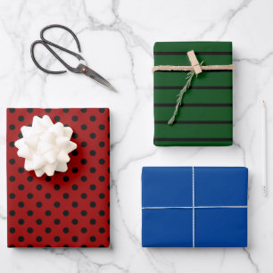 Blue Green Red Polka Dot Stripes Wrapping Paper Sheet