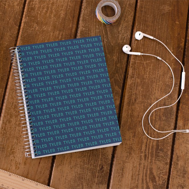 Blue Green Repeating Name Monogram Notebook (Creator Uploaded)