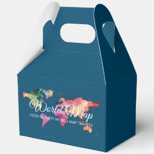 Blue Green Retro Colour World Map Favour Box