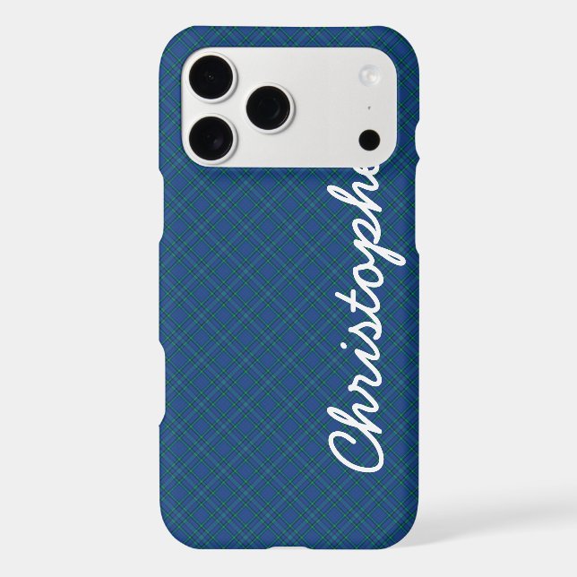 Blue Green Retro Plaid Script Name (Back)