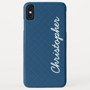 Blue Green Retro Plaid Script Name iPhone XS Max Case